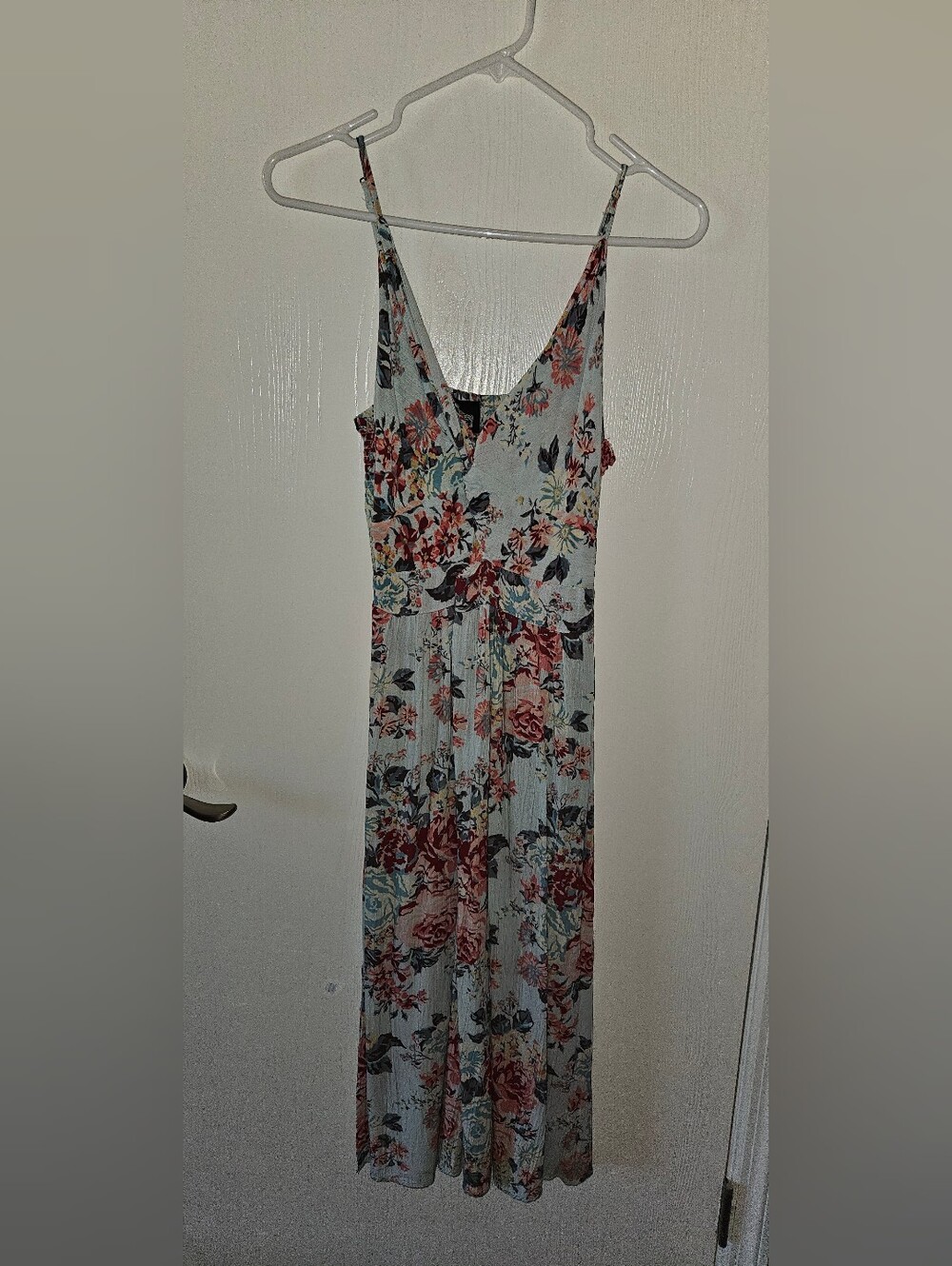 Angie Floral Maxi Dress in Light Blue with Rose Accents